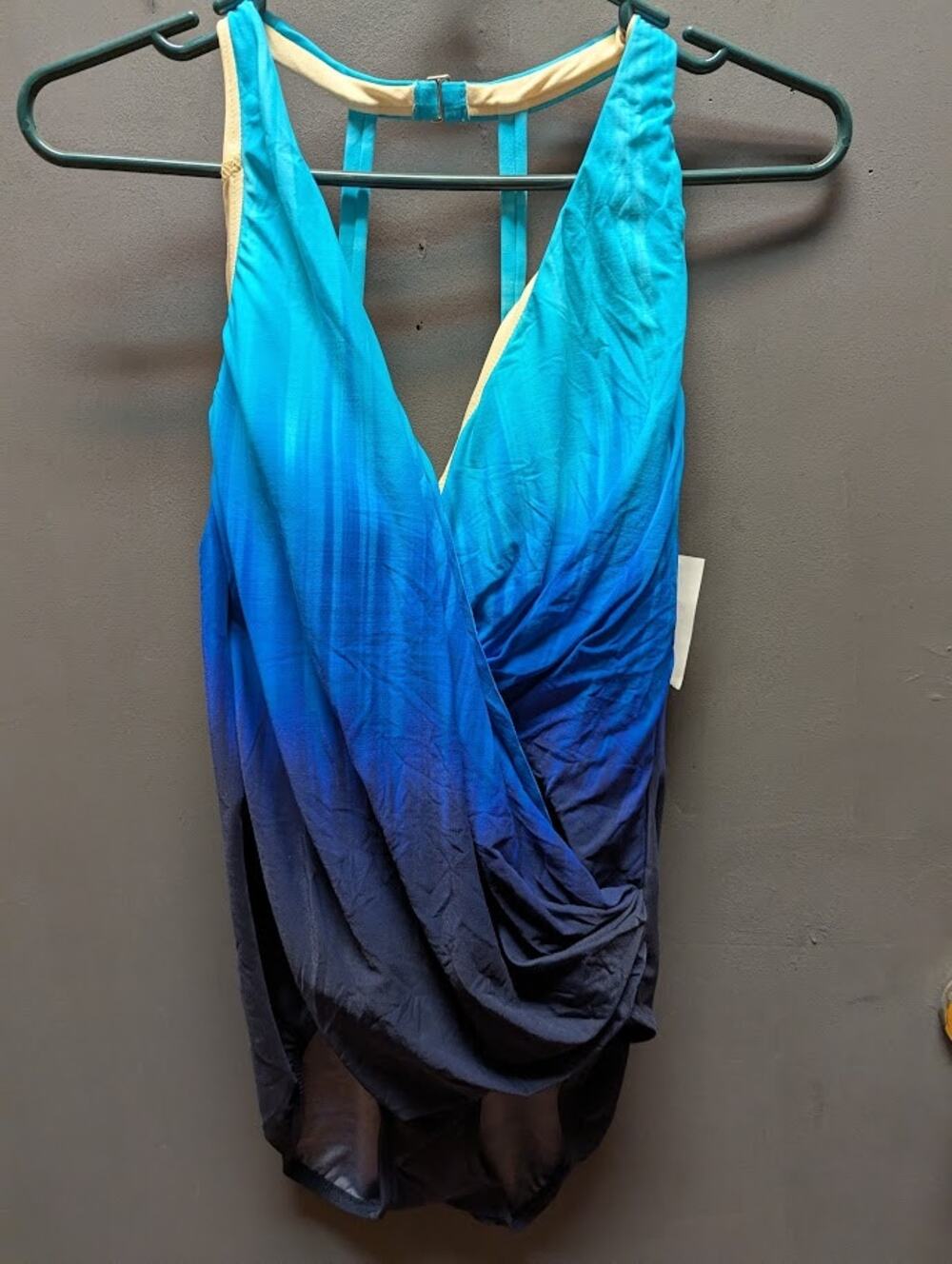 Mainstream NEW One Piece faux Wrap Twilight Blue Swimsuit  Size 12 racer back